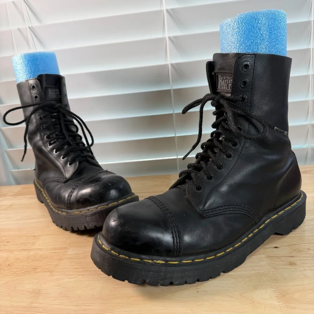 Dr. Martens AirWair Work Boots Mens Black Steel Toe Lace Up 10966 Combat Punk 13